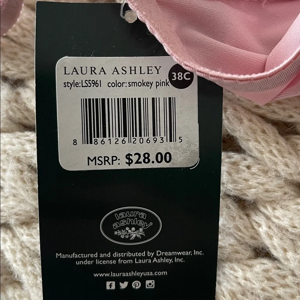 Laura Ashley Smokey Pink Comfort‎ Push Up Lace Bra 38C NWT